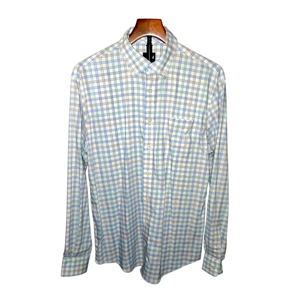 johnnie-O Everyday Performance Button-Down Mens Med Blue Plaid Tech Blend Shirt